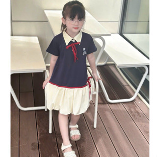 Váy mùa hè cho bé gái, váy bé gái sang chảnh, cổ sơ mi dáng bí phồng thắt nơ cho bé đi học đi chơi 10-30kg Đậu Kidse