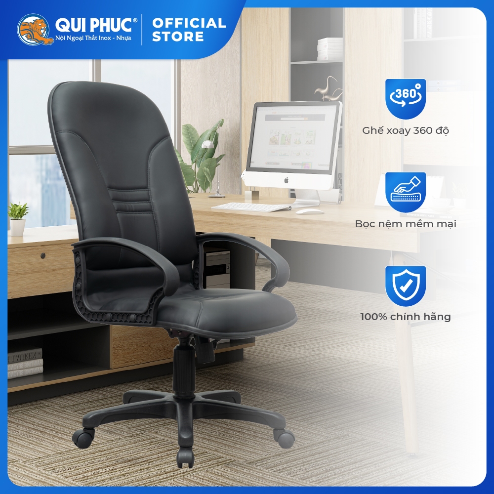 Ghế văn phòng cao cấp Dona Qui Phúc, chân xoay 360 độ, linh hoạt, tựa lưng êm ái, thoải mái