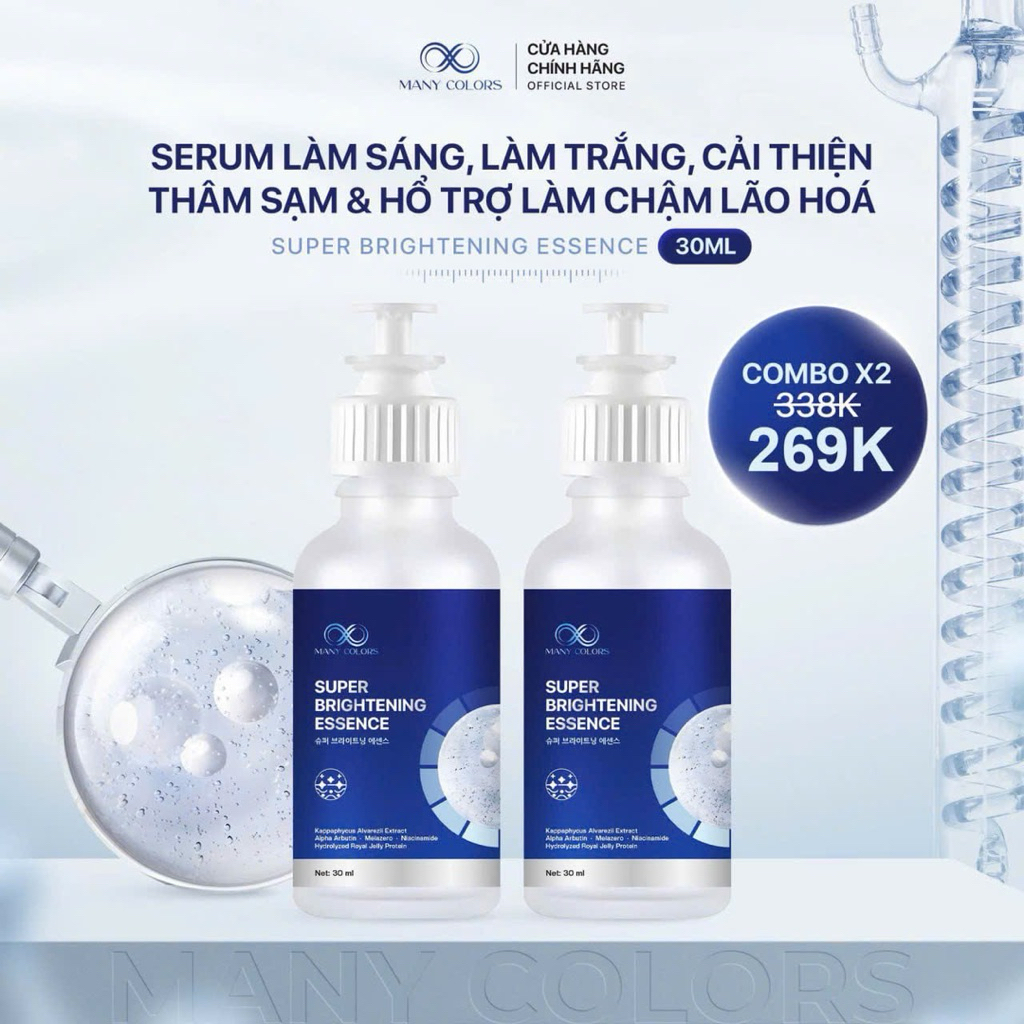 Combo 2 Chai SERUM SUPER BRIGHTENING ESSENCE 30ml - Hỗ Trợ Làm Trắng Sáng Da, Dưỡng Ẩm, Cải Thiện Th