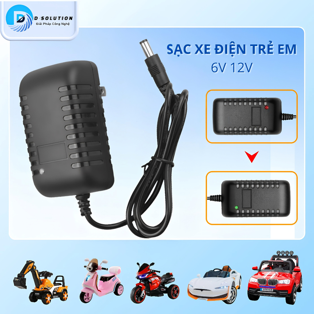 Sạc Xe Ô Tô Điện Xe Máy Điện Trẻ Em 6V 12V (1000mA,2000mA) Sạc Nhanh Có Đèn Báo