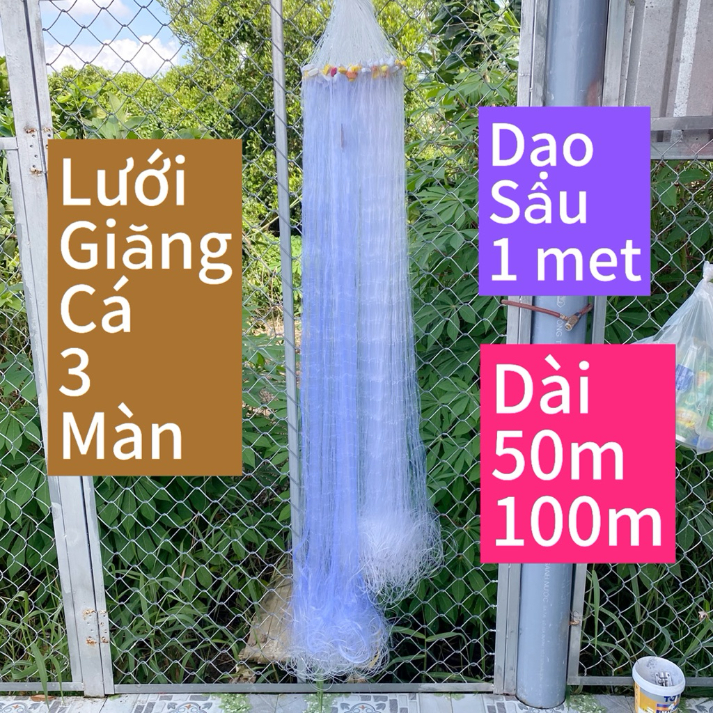 Lưới 3 màn Bắt Cá Cao 1m, dài50/100m, giăng cá ao hồ sông suối... Fishing Lưới bắt cá