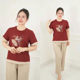  Đồ bộ trung niên Sét đồ kiểu  cho các mẹ,quần dài suông chất đũi vân mây  thoáng mát  Ms101 