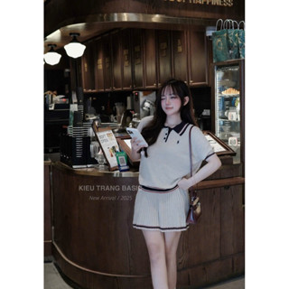 Set Váy Len Polo Viền Thêu Ngựa Kiều Trang [Sẵn Ship]