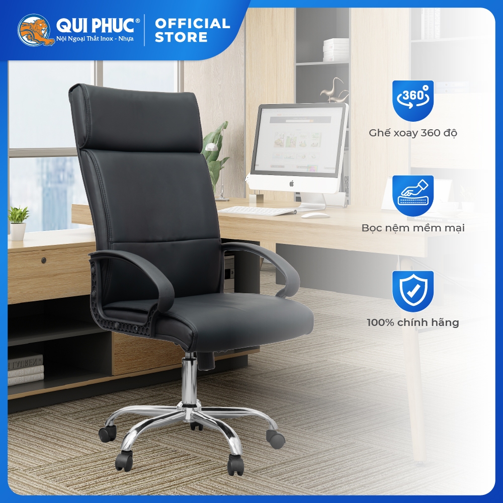 Ghế văn phòng cao cấp Felix Qui Phúc, chân xoay 360 độ, linh hoạt, chắc chắn, tựa lưng êm ái