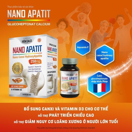 Viên Calci NANO APATIT. Hộp 60 viên. Bổ sung Canxi và vitamin D3, Vitamin K2, Magie.