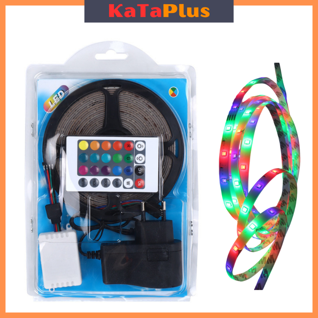 Cuộn Đèn Led RGB Dài 5m, Đèn RGB Kèm Nguồn 12V, Đèn LED Chống Nước Có Keo Dán