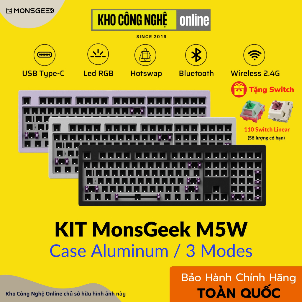 KIT Bàn phím cơ Monsgeek M5W (3 modes / Case nhôm / Led RGB / Mạch xuôi / Hotswap / Gasket Mount)