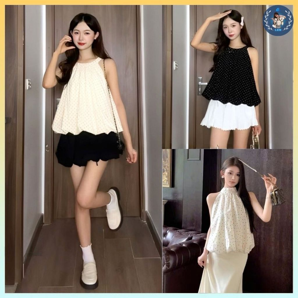 💥[A443] Áo kiểu nữ cổ yếm TRÒN DÁNG BÍ PHỒNG XÒE baby kiểu chấm bi xinh xắn hot trend - L2M