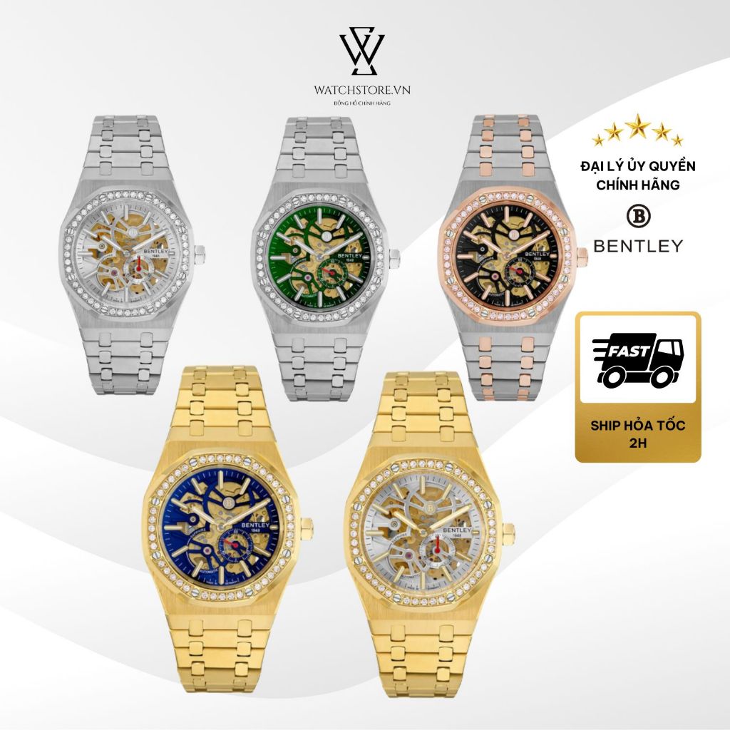 Đồng hồ Bentley 41mm Nam BL2416-251M Skeleton Máy Cơ/Automatic Kính Saphire Dây Kim Loại Chính Hãng