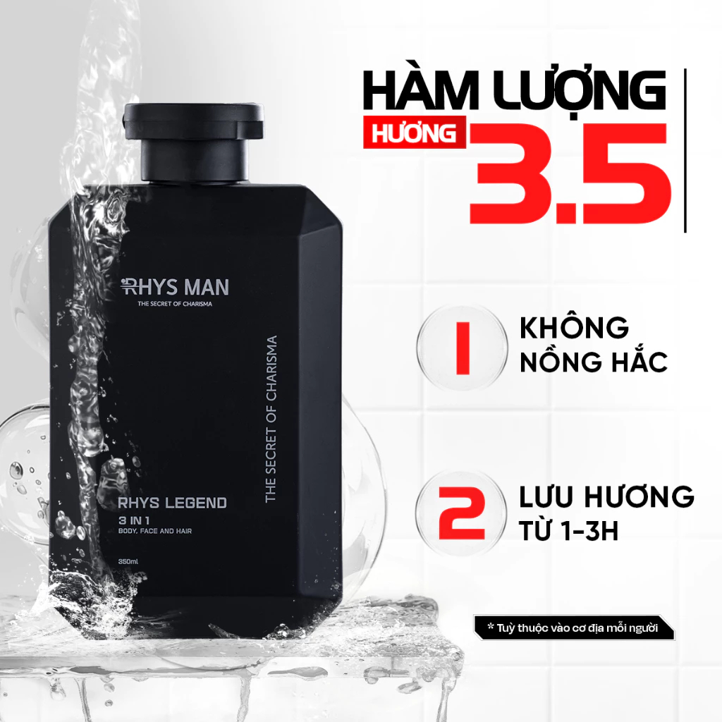Sữa Tắm Gội 3in1 Nam RHYS MAN Legend 350ml – Hương Nước Hoa Lưu Hương Lâu, Sạch Da Sạch Tóc rhys man