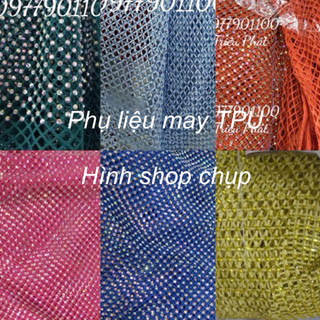 Vải lưới đính đá / Khổ 90cm*1 mét , Vải đính đá , Vải ép xoàn, hạt cườm