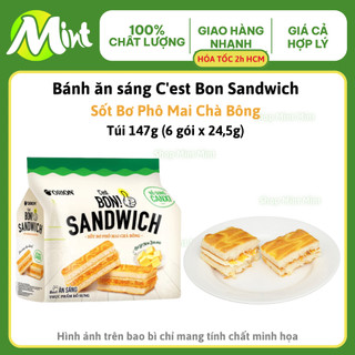   Túi 147g  Bánh ăn sáng C'est Bon Sandwich Sốt Bơ Phô Mai Chà Bông ORION  6 gói x 24.5g . Mint Mint 