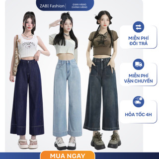 { Dưới 1m6} Quần Jeans Nữ Ống Rộng Lưng Cao Dáng Suông ZABI, dài 90cm phong cách năng động QD090
