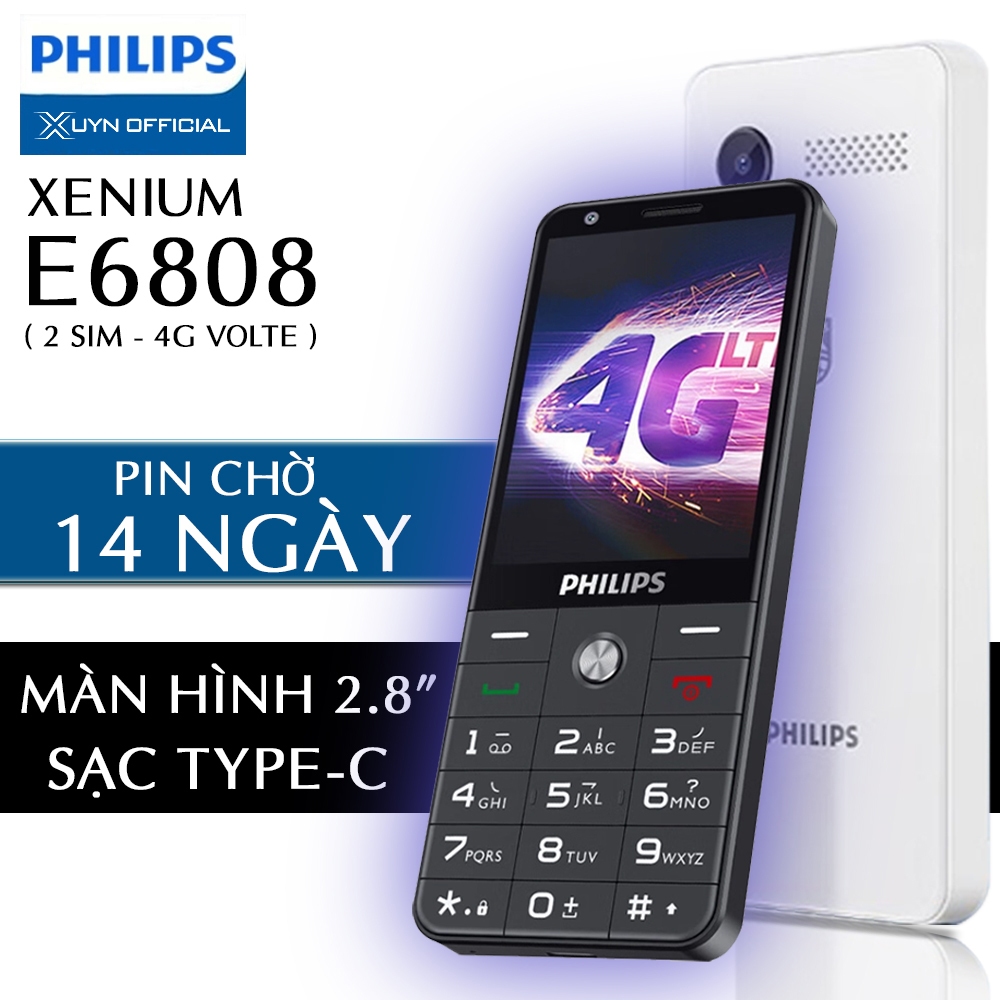 Điện thoại PHILIPS E6808 4G XENIUM, sạc type C, siêu mỏng, 2 sim pin khủng bảo mật