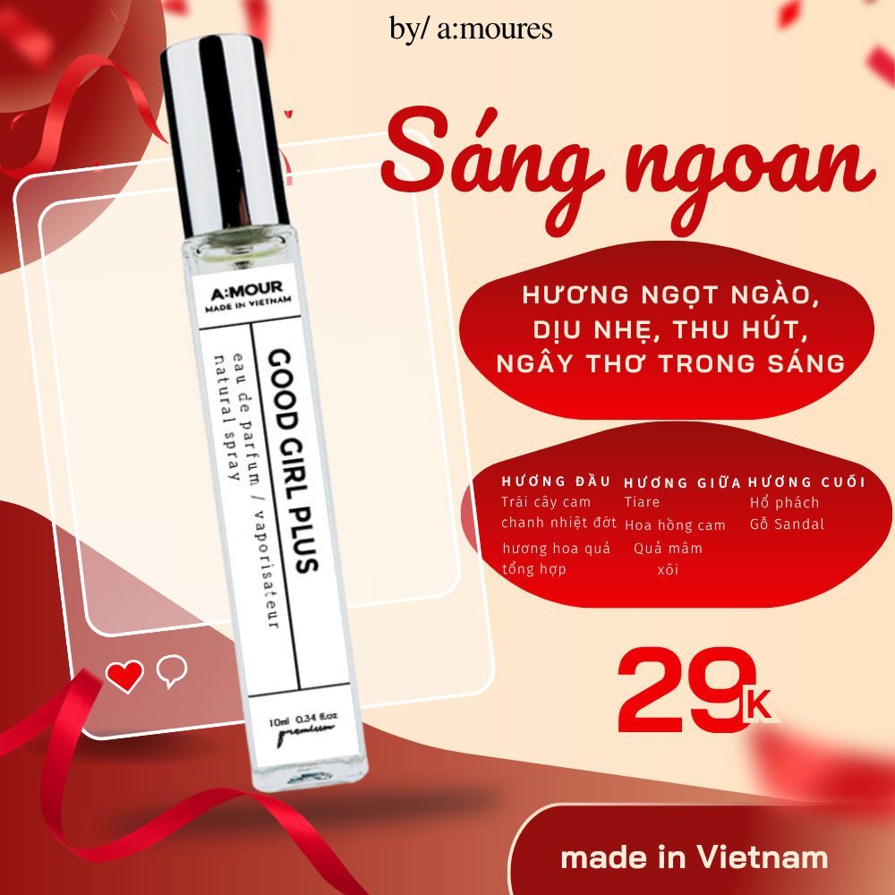[Combo Sáng Ngoan Tối Hư] Nước Hoa Nữ Amour Nguyên Liệu Nhập Khẩu Hương Thơm Nhẹ Nhàng Cuốn Hút, Dạng Xịt 10ml và 2ml | BigBuy360 - bigbuy360.vn