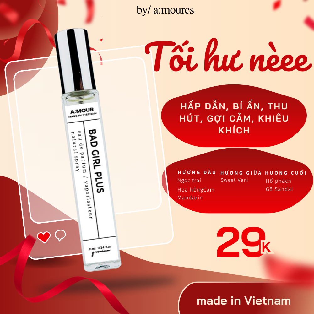 [Combo Sáng Ngoan Tối Hư] Nước Hoa Nữ Amour Nguyên Liệu Nhập Khẩu Hương Thơm Nhẹ Nhàng Cuốn Hút, Dạng Xịt 10ml và 2ml | BigBuy360 - bigbuy360.vn