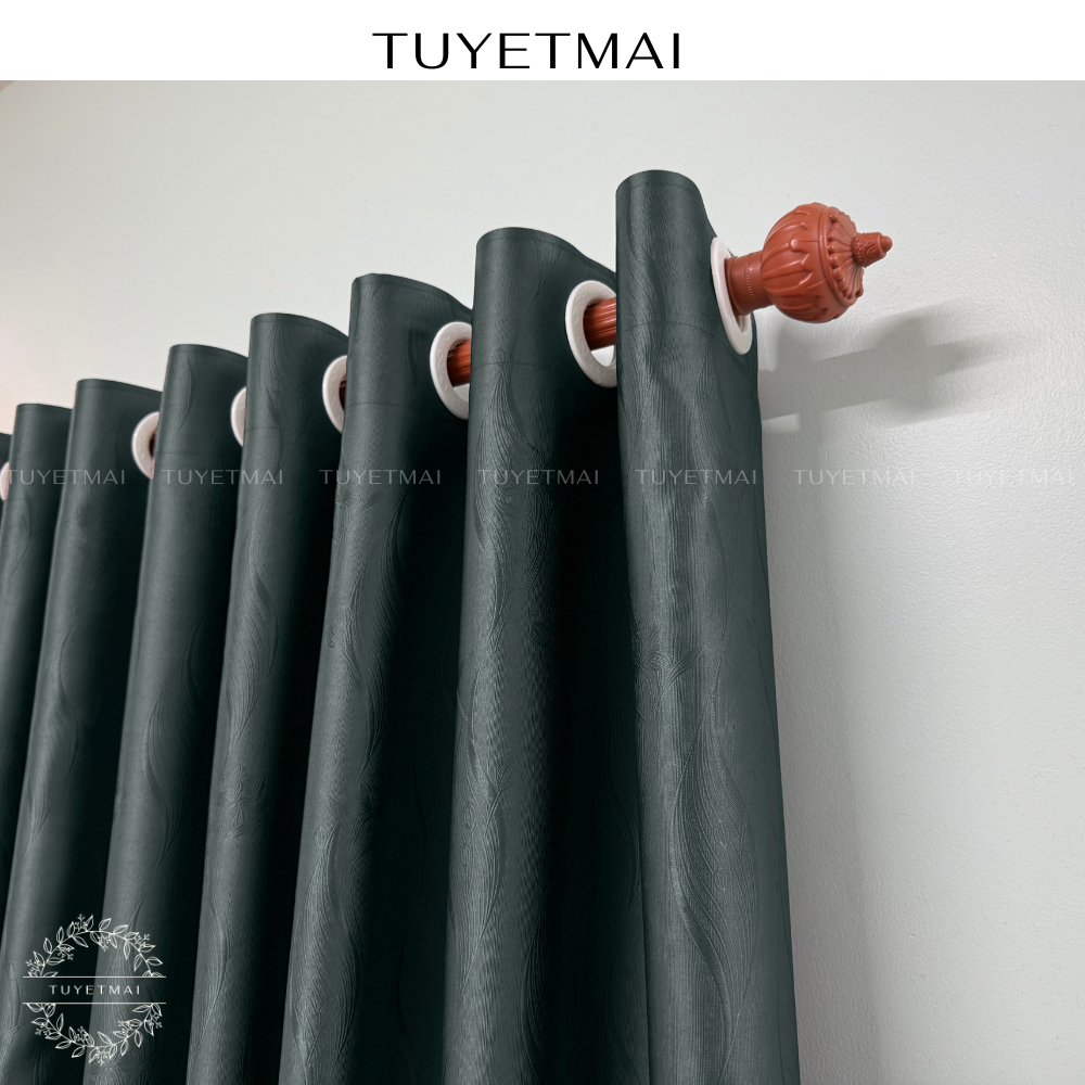 TM27 - Rèm cửa chính, màn phòng ngủ cản sáng 97% - Màu xám đen (có ánh rêu nhẹ)