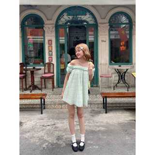 Đầm Nữ Sarika Trễ Vai Họa Tiết Caro Form Ngắn SECODEE