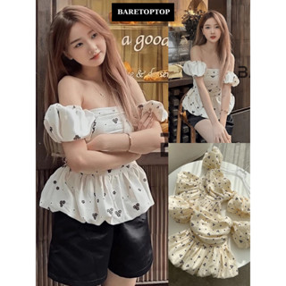  BARETOPTOP_ Có Big Size  Áo Trễ Vai Nữ Tay Bồng Hoa Nhí 2 Lớp Chất Đũi Xốp Mềm Đáng Yêu _AO0119 