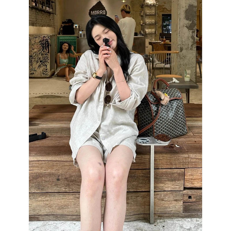 SET LINEN ÁO SƠ MI MIX QUẦN SHORT LẬT GẤU LƯNG CAO SIÊU XINH PHONG CÁCH HÀN QUỐC DỄ MIX ĐỒ | BigBuy360 - bigbuy360.vn