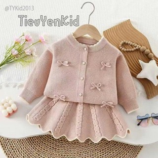  Quần áo bé gái Bộ len bé gái QCCC màu hồng phối nơ 9-22kg S2013 Tiểu Yến KID 