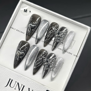  Nailbox mắt mèo Y2K trái tim bạc  JUNLY - nail box thiết kế móng giả tráng gương bạc cá tính đi chơi 230 