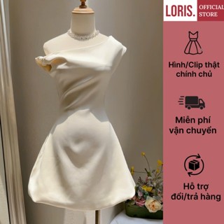 LORIS - Letia Dress, Đầm chéo vai trắng kem xinh