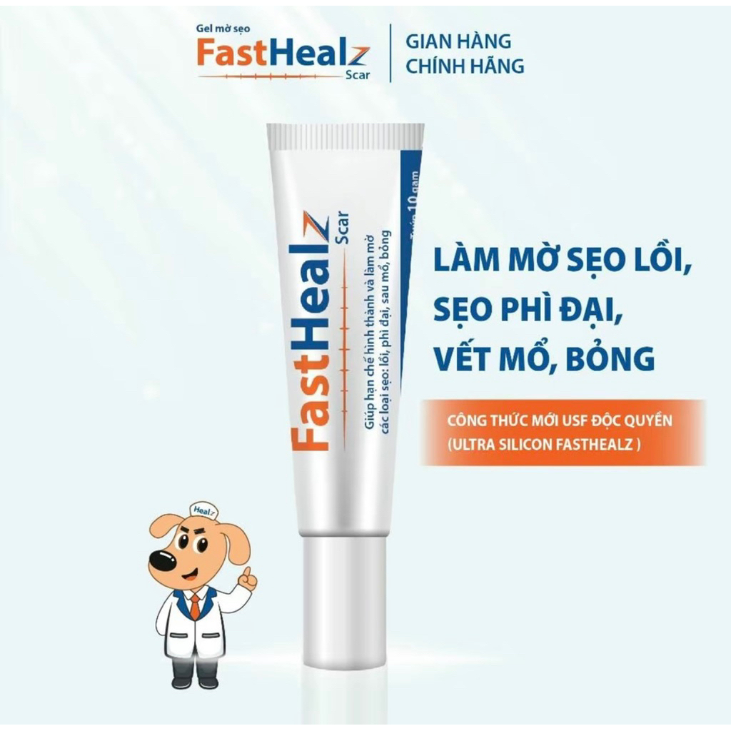 Gel mờ sẹo Fasthealz Scar 10g - Hỗ Trợ làm mờ sẹo lồi, sẹo phì đại, sẹo bỏng