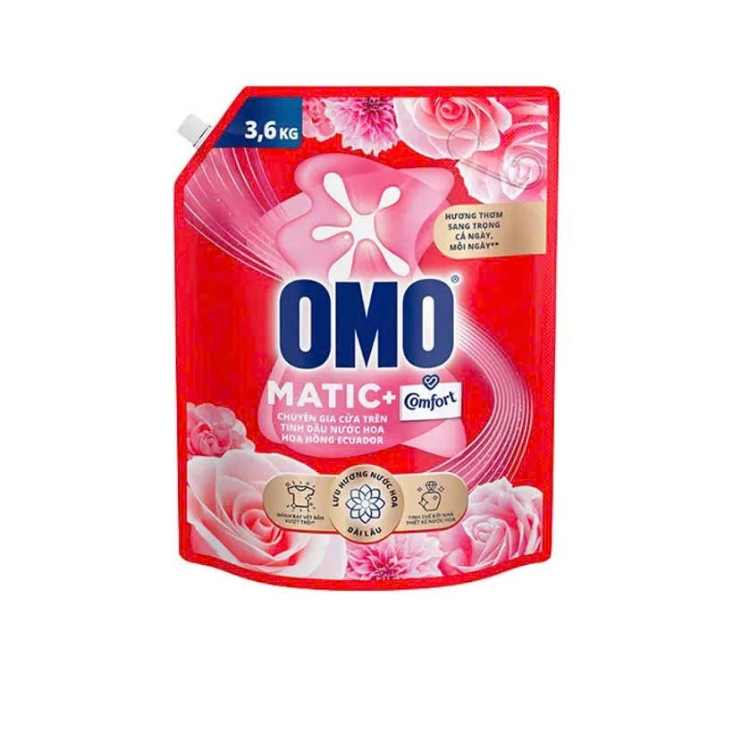Nước giặt OMO Cửa Trên Hoa Hồng Ecuador,  Hương Tinh Dầu Nước Hoa, Hương Hoa Oải Hương 3.6kg