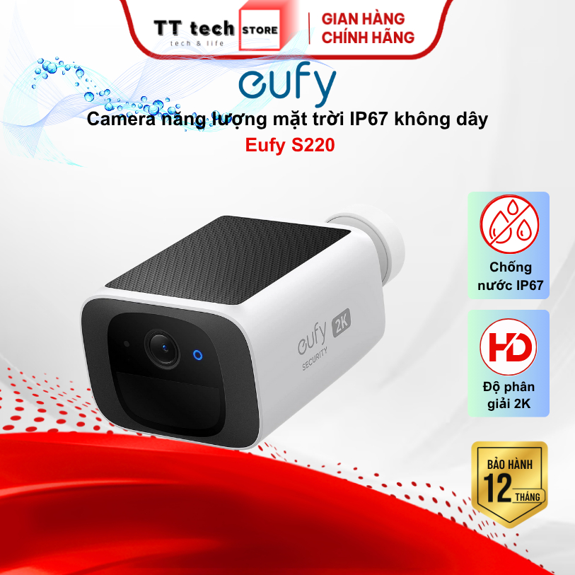 Camera Năng Lượng Mặt Trời IP67 Không Dây Eufy S220, Kháng Nước IP67, phân giải 2K,  AI thông minh