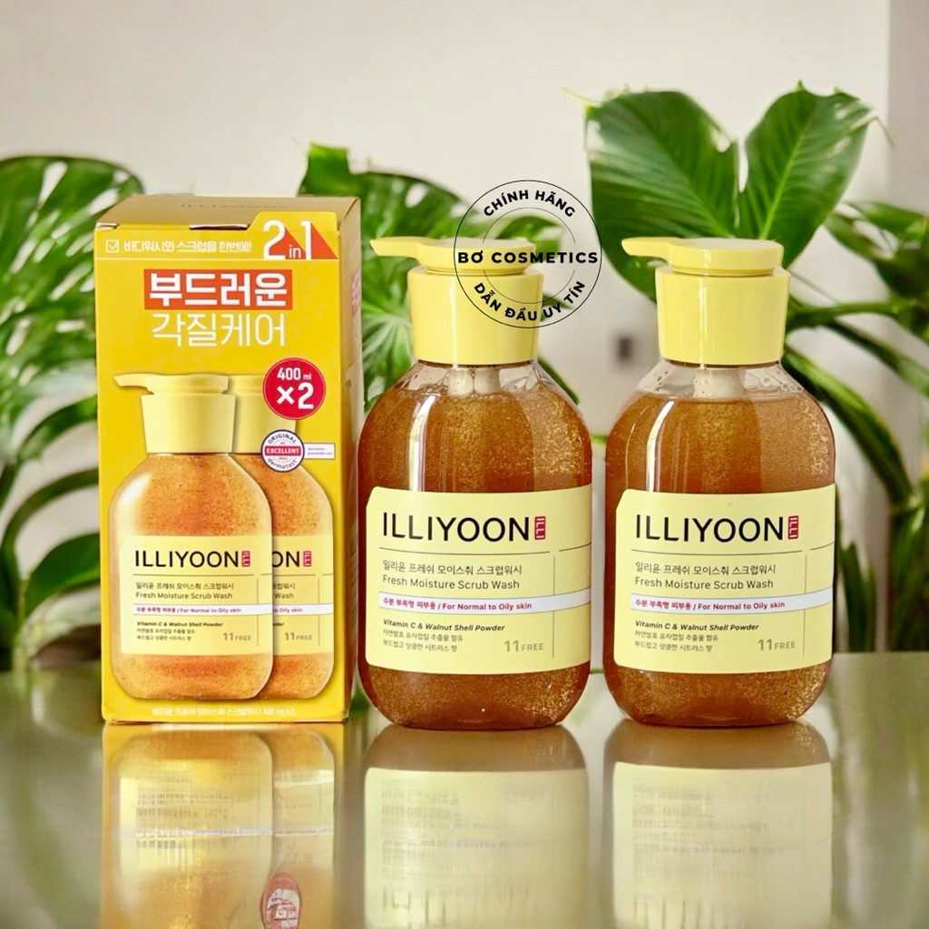 Sữa Tắm Tẩy Tế Bào Chết ILLIYOON Fresh Moisture Scrub Wash (Vitamin C & Bột Vỏ Óc Chó)