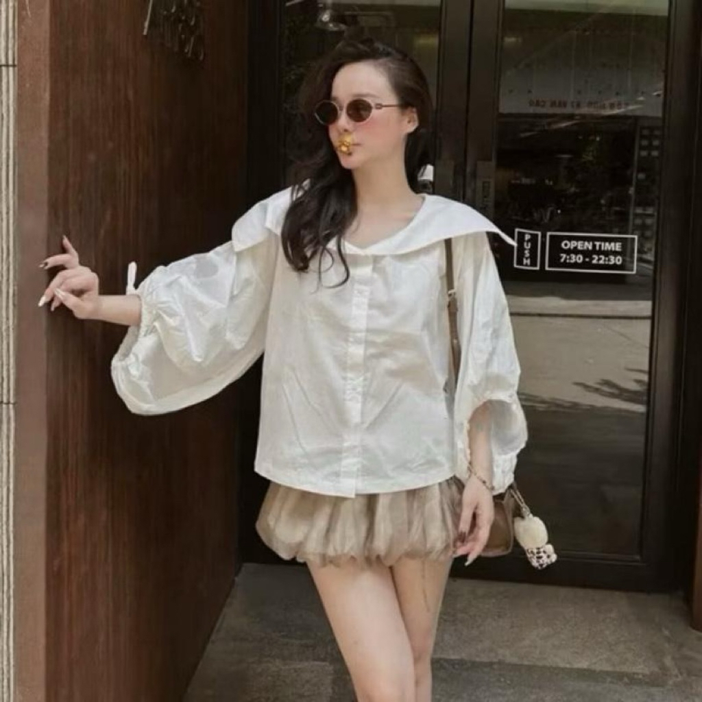 Áo sơmi tay bồng thiết kế dây rút buộc nơ “HIGI TOP”Áo sơmi nữ đơn giản phong cách Hàn Quốc - 2 màu basic siêu xinh | BigBuy360 - bigbuy360.vn