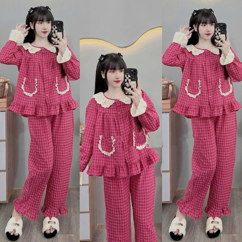 Set Bộ Ngủ Pijama Nữ Kẻ M100