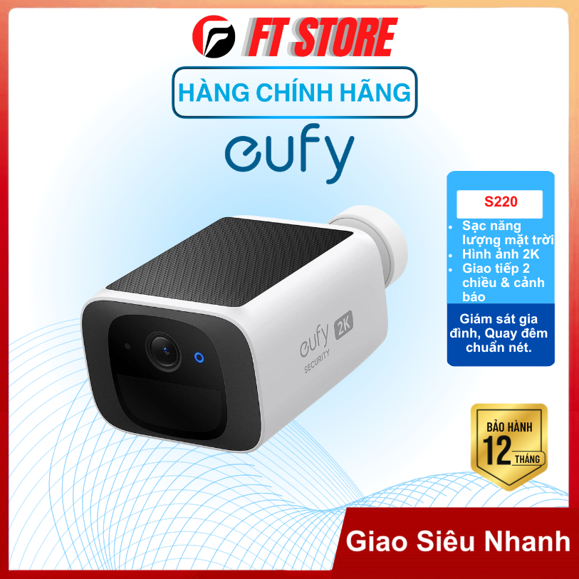 Camera Năng Lượng Mặt Trời IP67 Không Dây Eufy S220, Kháng Nước IP67, phân giải 2K, AI thông minh