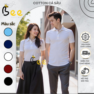 Áo thun polo cá sấu trắng trơn cao cấp cổ trụ bẻ unisex nam nữ cặp đôi đồng phục nhóm công sở