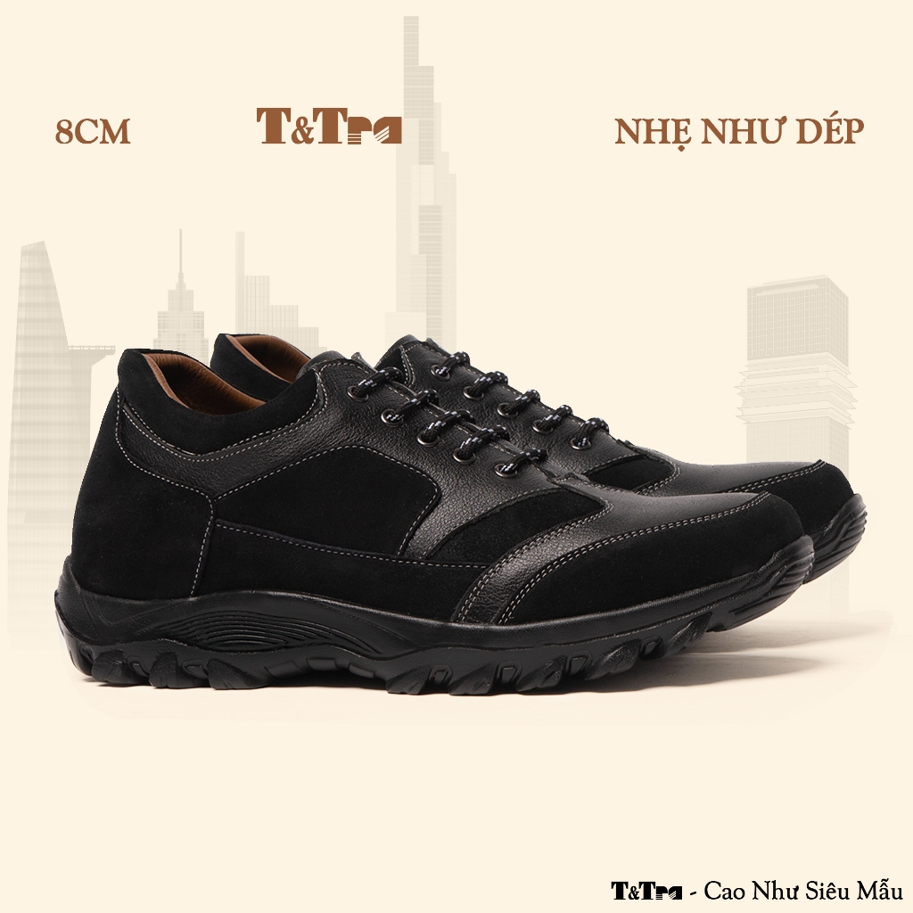[8CM] Giày Cao Nam T&Tra T34 Đen - Nhẹ Hơn và Ít Dốc Hơn