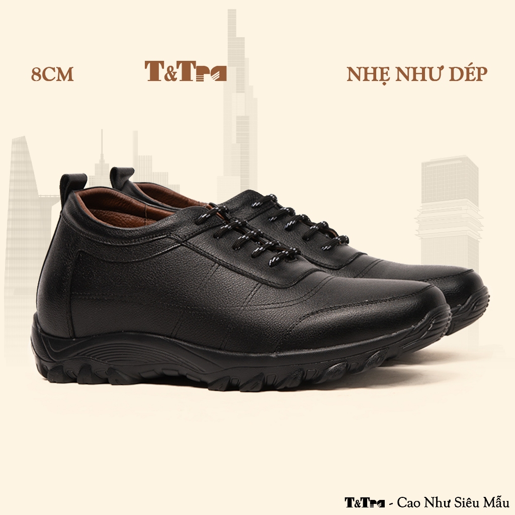 [8CM] Giày Nam Đế Cao T&Tra T37 Đen - Nhẹ Hơn và Ít Dốc Hơn