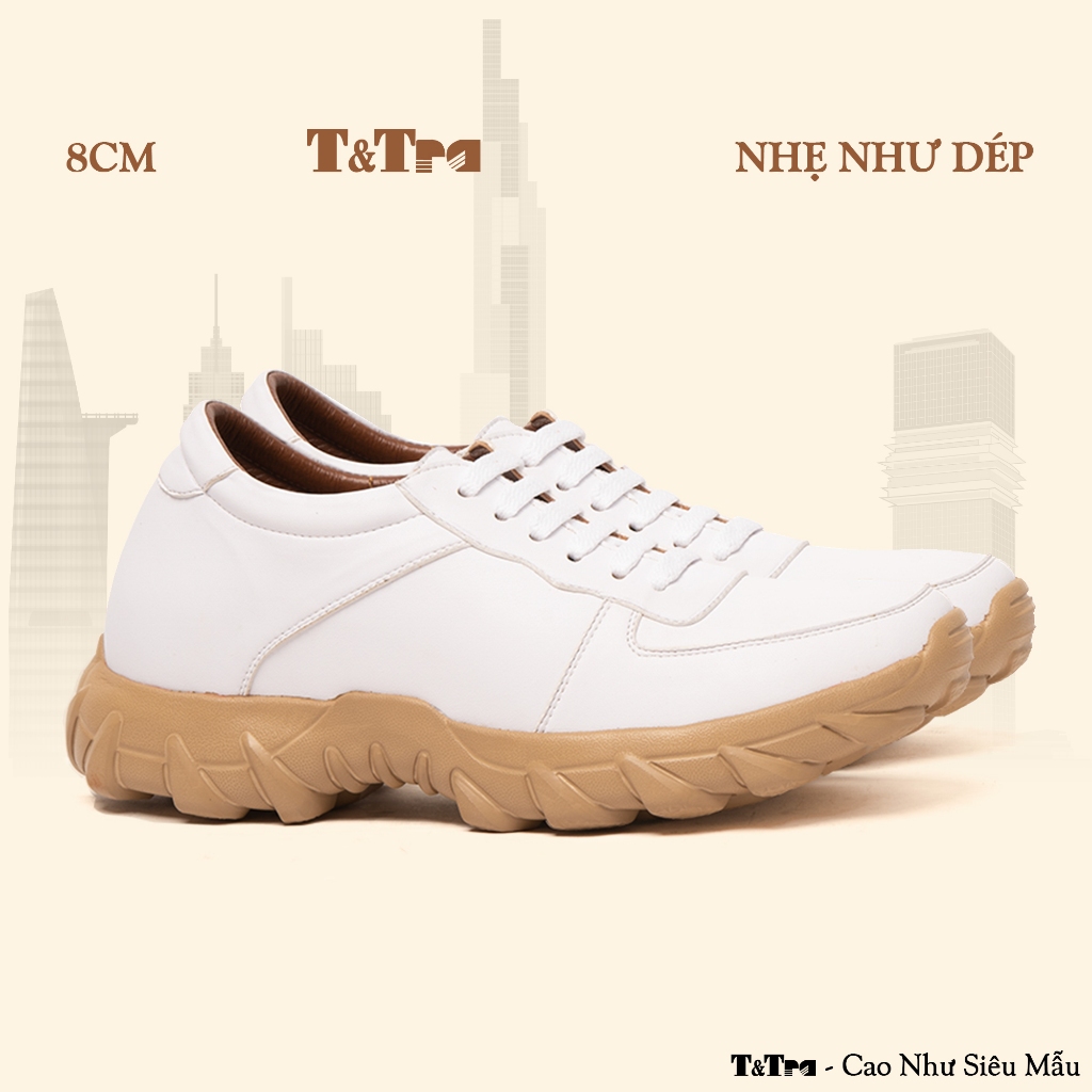 [8CM] Giày Cao Nam T&Tra T150 Trắng - Nhẹ Hơn và Ít Dốc Hơn
