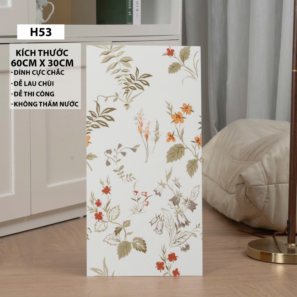 combo 50 tấm dán tường phủ nhựa PVC 3D Kích Thước 60 x 30 cm tráng nhôm mặt sau xốp dán tường pvc vâ