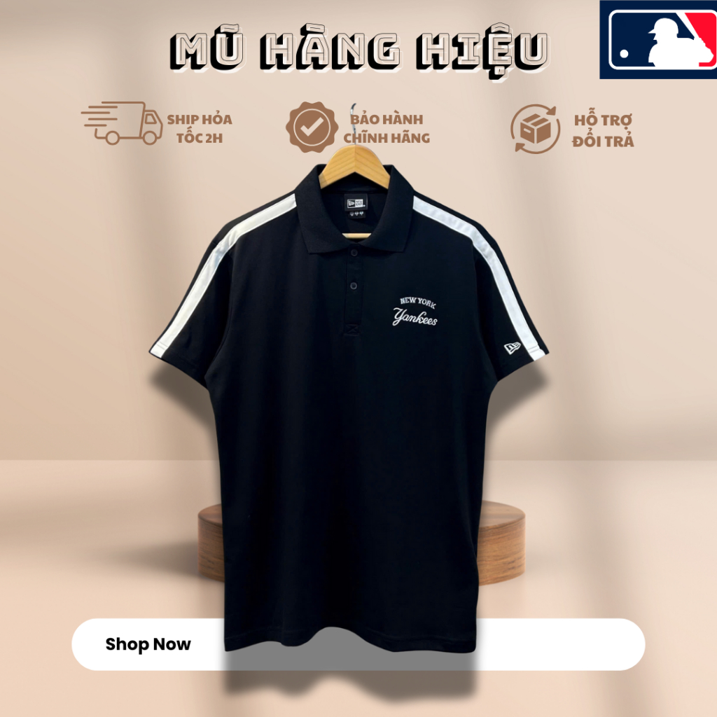 [Chính Hãng] Áo POLO Đen NYYK viền Trắng New Era X MLB Hàng Chính Hãng giá tốt