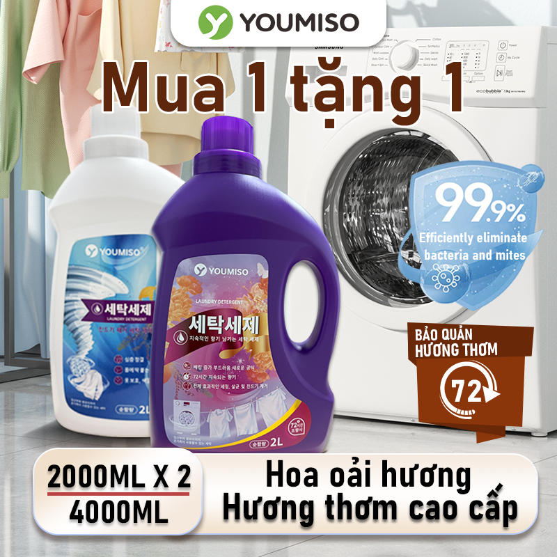 YOUMISO Nước Giặt Hương nước hoa cao cấp 2KG - Làm Sạch Sâu&Lưu Hương Lavender 72H, Thư Giãn Tinh Thần, Kháng Khuẩn