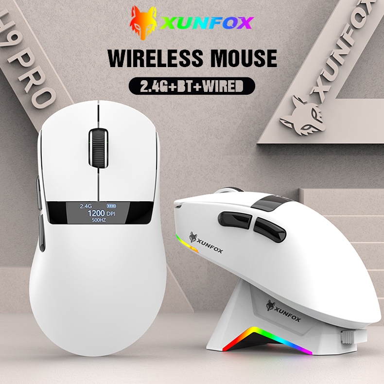 Chuột Gaming Không Dây XUNFOX H9 Pro Có đế sạc - 2.4G + Bluetooth + Có Dây