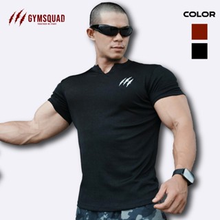 GYMSQUAD Áo thun nam ôm body cổ V thun gân logo basic tập gym sport chạy bộ thể dục thoáng khí
