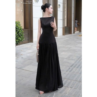  Đầm đi dự tiệc váy dự tiệc cổ thuyền không tay dáng xòe dài chân voan tơ thiết kế tiểu thư sang chảnh LEVAN Jennies 