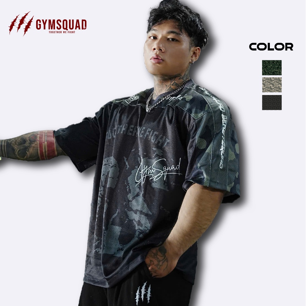 GYMSQUAD Áo thun nam Oversize Jersey Camo đường phố vải lưới tập gym, tập thể dục Unisex Sport