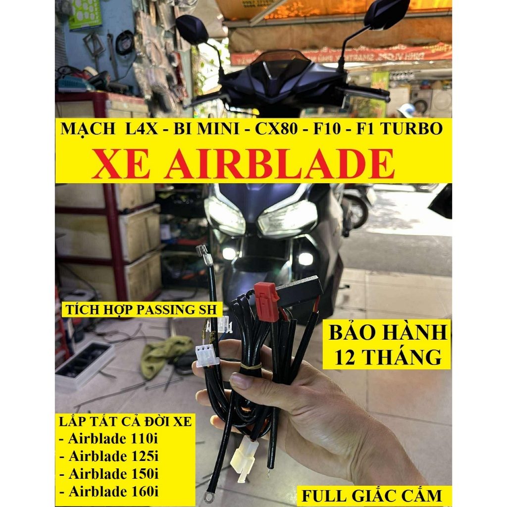 Mạch lắp đèn trợ sáng m60 l4x bi cầu mini kenzo.cx80 F1 Turbo cho xe AIRBLADE ( AB ) Tích Hợp Auto P