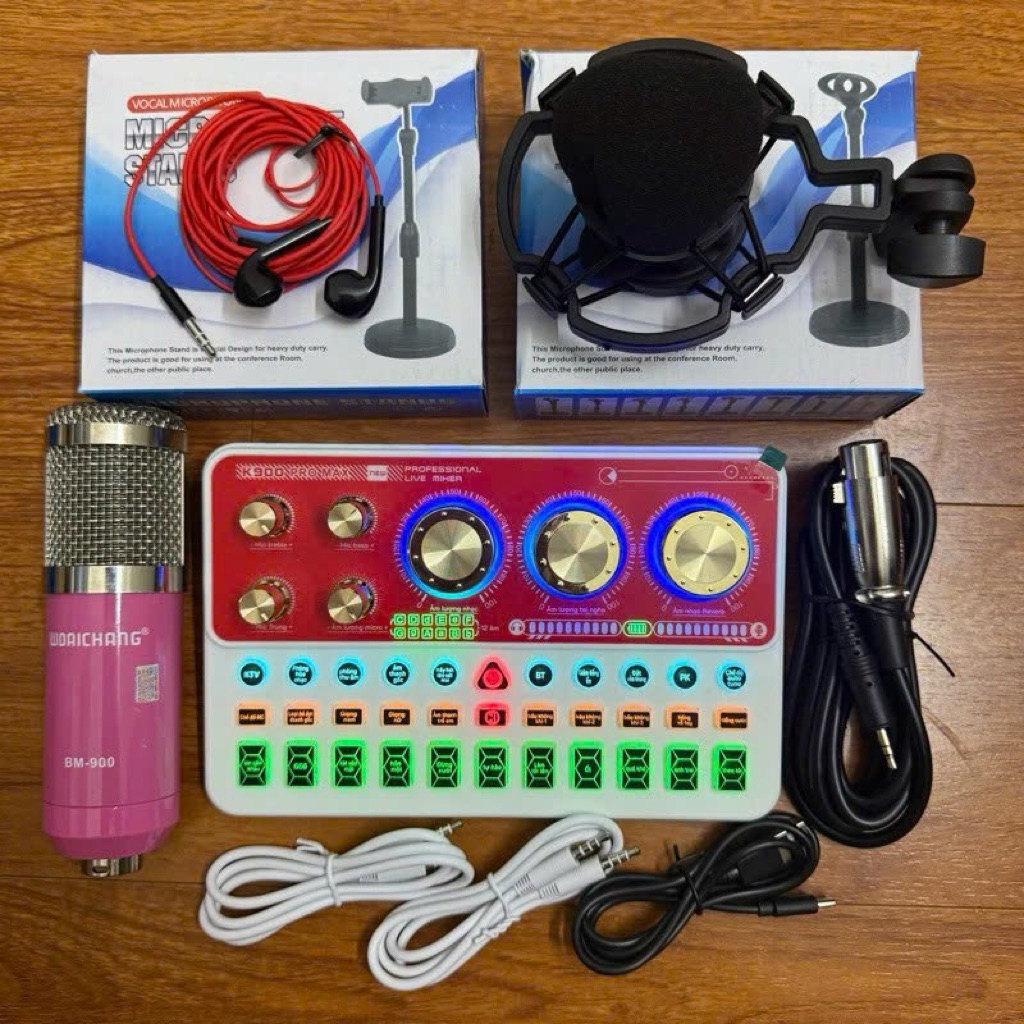 Siêu Phẩm 2025 Combo sound card K900 PRO MAX Và Mic BM900 huyền thoại tai nghe kẹp mic kẹo điện thoạ