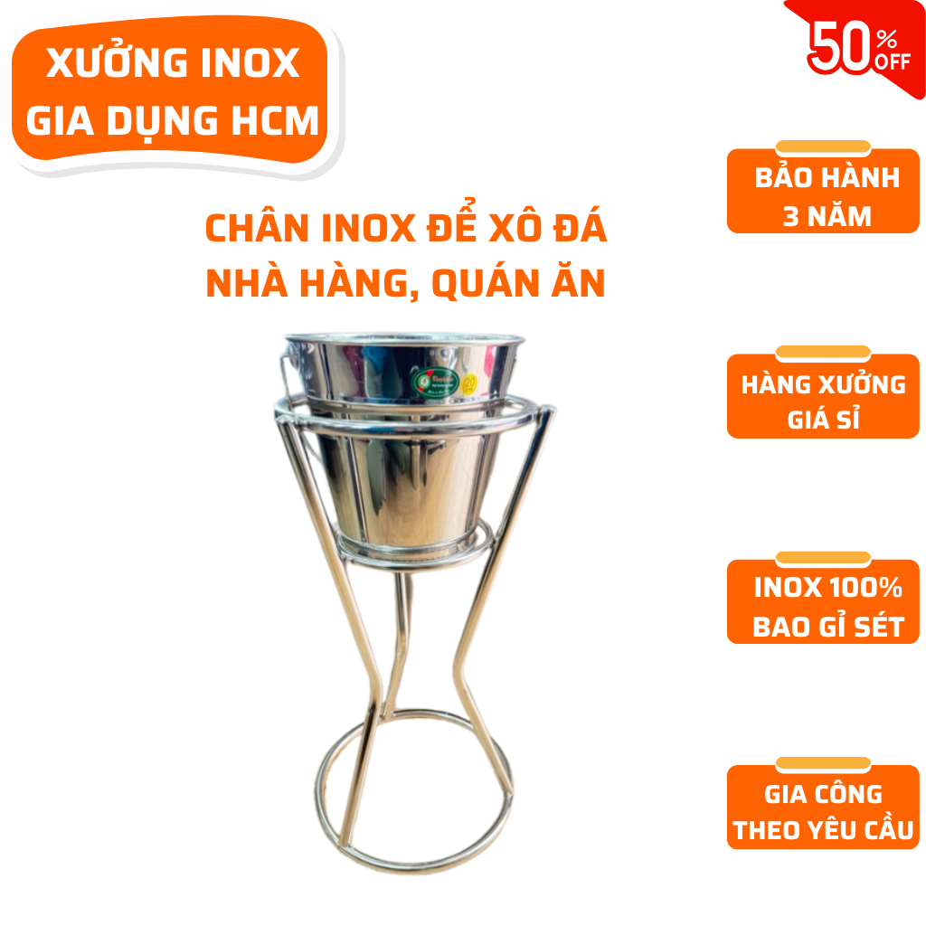 [INOX] Chân để xô đá inox quán ăn, chân đựng xô đá, chân xô đá inox quán ăn thiết kế sang trọng