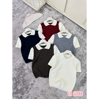 LT - Áo len nữ xoắn thừng cộc tay, cổ peter pan pha tay free size len mongtoghi 1186