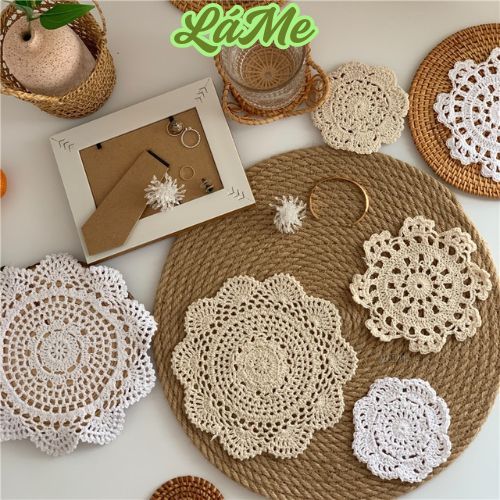 Lót ly, Miếng lót lọ hoa, Tấm lót bình hoa bằng ren cotton trang trí bàn ăn làm phụ kiện chụp ảnh (Nnhiều kích thước)